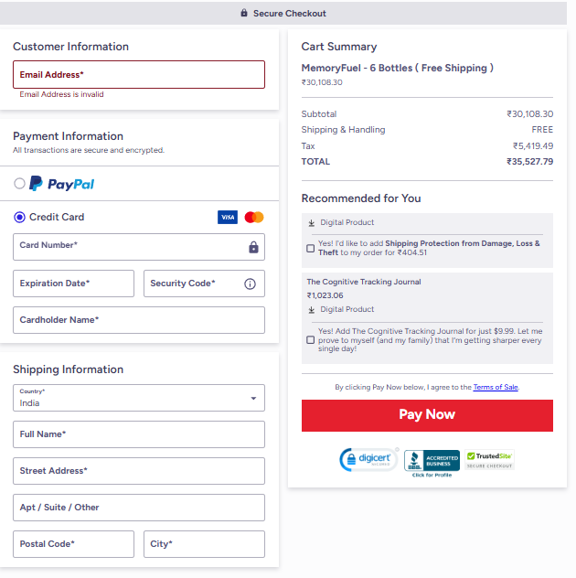MemoryFuel Secure Checkout Page